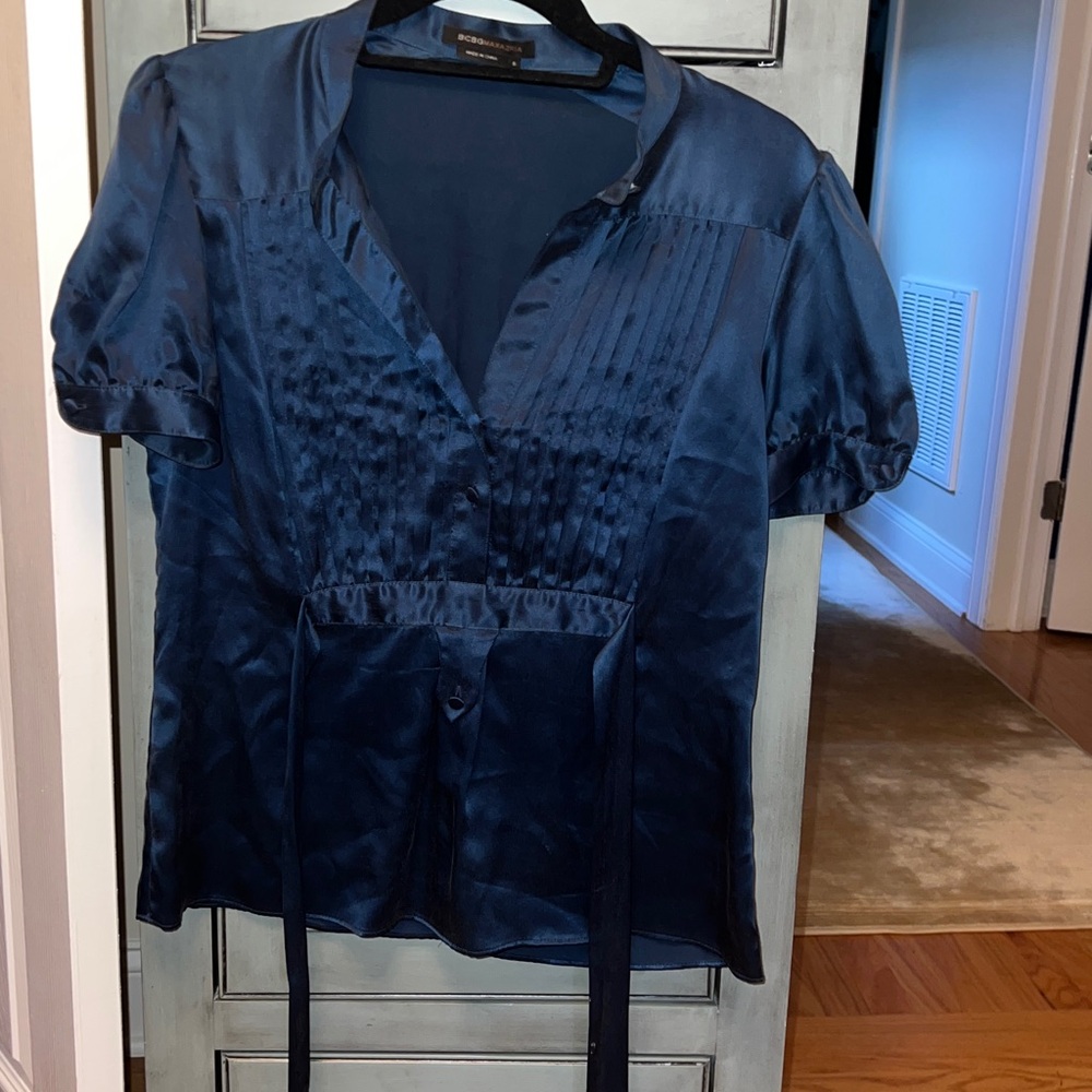 Navy Blue Silk Satin Blouse